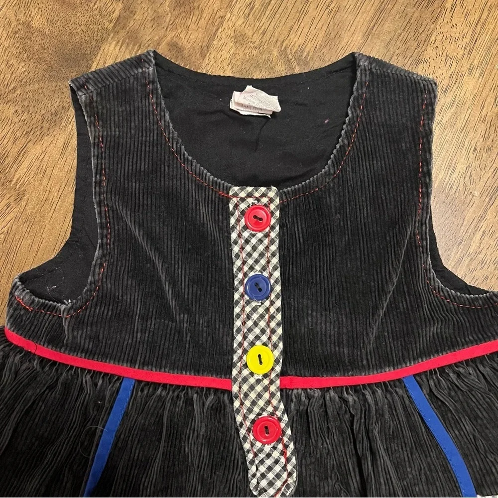 Vintage Primary Color Corduroy Baby Dress Black 80s 90s Y2K 24 Months